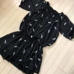 キューティーブロンド⭐️未使用♪リーフ柄が可愛い黒ワンピース(L)