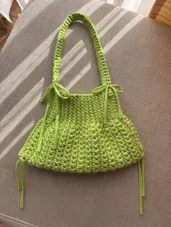 アップルグリーン×Tシャツヤーン ハンドバッグ