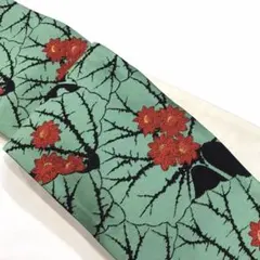 【新品未使用】おりびと半幅帯 正絹 高級 おしゃれ 黒 赤 緑 花 葉