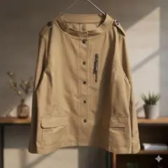 レリアン　М　ノーカラージャケット　キャメル　ジャンパー　ブルゾン　無地　春　秋