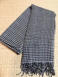 極美品 千鳥柄 黒 白 ストール 千鳥格子 大判 ショール 膝掛け ひざ掛け