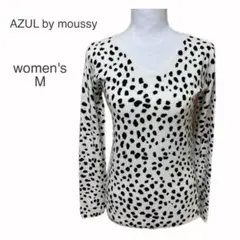 AZUL by moussy 長袖 カットソー 薄手ニット M Vネック 白系
