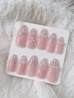 ネイルチップ ワンホン 量産型 韓国 ちゅるん フレンチガーリー ピンク