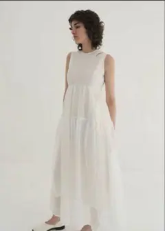 新品】LE PHIL 白ロングワンピース ハイネック ノースリーブ 夏ワンピ