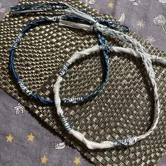 足首用ミサンガ（アンクレット）群青白①