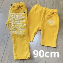 キッズ イエローパンツ 英字プリント　黄色パンツ　2点セット　黄色　90cm 夏