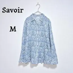 サヴォア 長袖シャツ 総柄 シルク混 ブラウス M 花柄 リバティ 青 ブルーのサムネイル