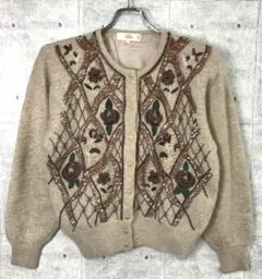 レトロ Filare 馬里邑 古着 バラ 刺繍ビーズ装飾 ニットカーディガンのサムネイル