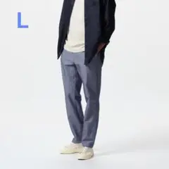 UNIQLO リネンブレンドイージーパンツ ブルー ストライプ Ｌ メンズ