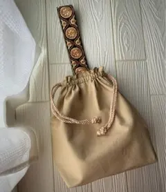 インド刺繍リボン　ワンハンドル巾着バッグ　巾着バッグ　ハンドメイド