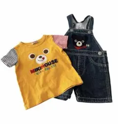 ミキハウス　デニム　オーバーオール　半袖　Tシャツ　ダブルビー