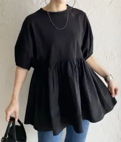 半袖 トップス カットソー 夏服 レディース オフィスカジュアル F 黒のサムネイル