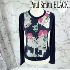 美品　ポールスミスブラック　ニットカーディガン　花柄プリント　シルク混　Mのサムネイル