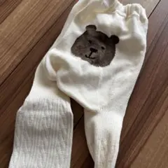 アイボリー クマ刺繍 ベビータイツ　2y-3y