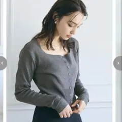 coca スクエアネック ハイゲージニットカーディガン チャコール　M