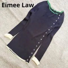 【Eimee Law】エイミーロウ アシメボタン 配色リブニット ネイビー 38