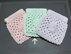 グリーン　ハンドメイド　鍵あみ　バネ口ポーチ　化粧ポーチ　花モチーフ