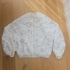 ホワイトレース花柄ボンバージャケット