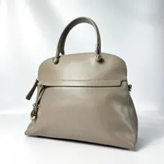 良品 FURLA フルラ パイパーハンドバッグ グレージュ ゴールド金具