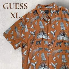 GUESS ゲス　アロハシャツ　半袖　シャツ　アニマル　茶　レーヨン　XLのサムネイル