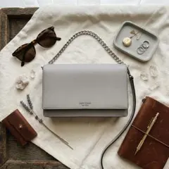 【美品】ケイトスペード チェーン ショルダーバッグ レザー グレー