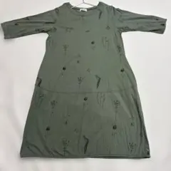 super hakka 花柄刺繍 ワンピース グリーン