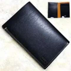 新品保管品✨タケオキクチ　名刺入れ　カードケース　レザーロゴ型押し黒×マスタード