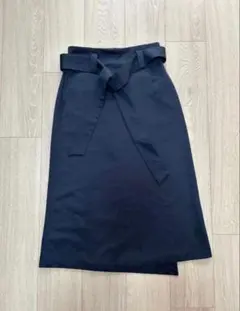 ZARA BASIC ウエストリボン ラップスカート ロングスカート ネイビーのサムネイル
