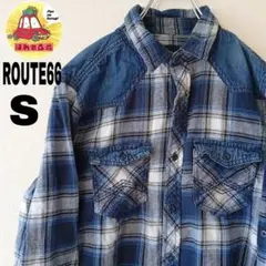 USA古着 Route66 ネルシャツ　S ネイビー　ホワイト　オンブレ