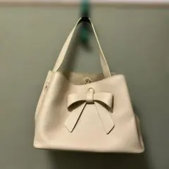 any sisリボン付きベージュハンドバッグ
