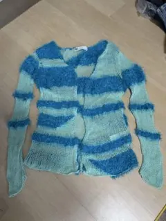 【USED】SLY 水色と青のボーダーカーディガン