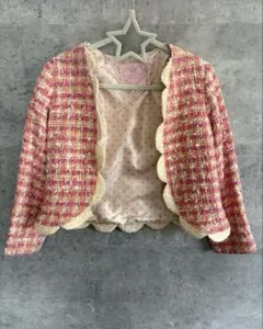 メゾピアノ ピンク系ツイードジャケット