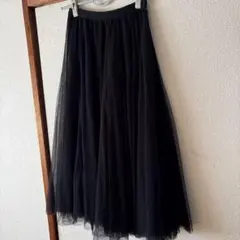 Flower GRLフリー 黒 ブラック チュールフレアスカート ロングスカート