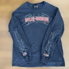 90s ハーレーダビッドソン 袖フレイム　両面ビッグロゴ ロングtシャツ