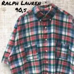 ポニー刺繍ロゴ ラルフローレン 半袖シャツ チェックシャツ XL 90s 古着