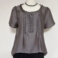ROPE ボーダー半袖ブラウス 9号 M フリル 上品のサムネイル