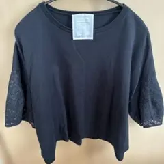 BEARDSLEY24ss Tシャツ 袖レース クルーネック カットソー 黒のサムネイル