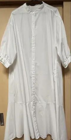 美品　GU ロング　シャツ　ホワイト　白　ワンピース