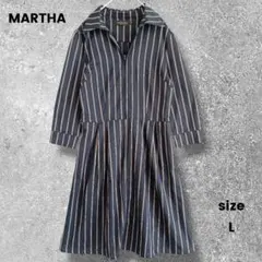 MARTHA　マーサ　ロングシャツワンピース　ストライプ　ネイビー　L