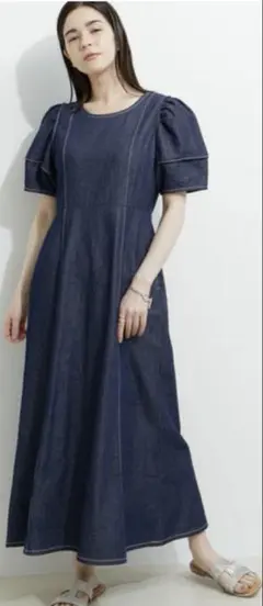 美品LE CERCLE par ropéデニムボリュームスリーブワンピース