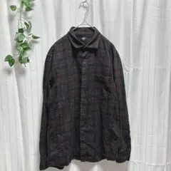 【ユニクロ UNIQLO】 フランネルチェックシャツ 長袖 (M) 茶色