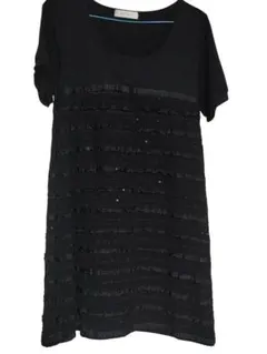 短袖　黑色　亮片　腰部寬鬆　及膝連衣裙　入園式正式場合亦可 M