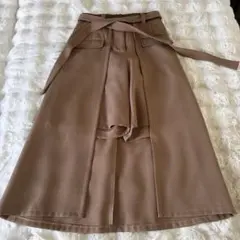 ブラウン フレアスカート ウエストリボン付き
