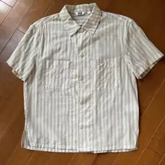 は*こ様 UNIQLO U シアーコットンベージュストライプ 半袖シャツ