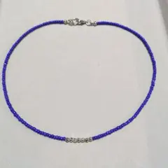 ハンドメイド ビーズネックレス ブルー シルバー チョーカー