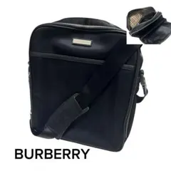 バーバリー ショルダーバッグ ロゴプレート ノバチェック　ナイロン　ブラック