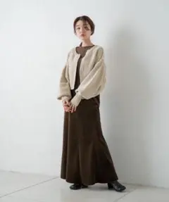 カスタネ★定価6490円クロップドバルーン袖カーディガン長袖ニットベージュ