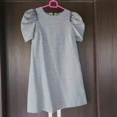 白黒チェック パフスリーブ ミニワンピース