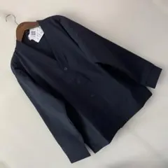 Mサイズメンズノーカラージャケットネイビー