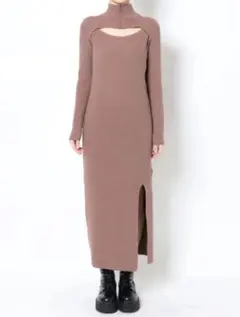 ★MURUA★ハーフジップスリットナローワンピース★モカ